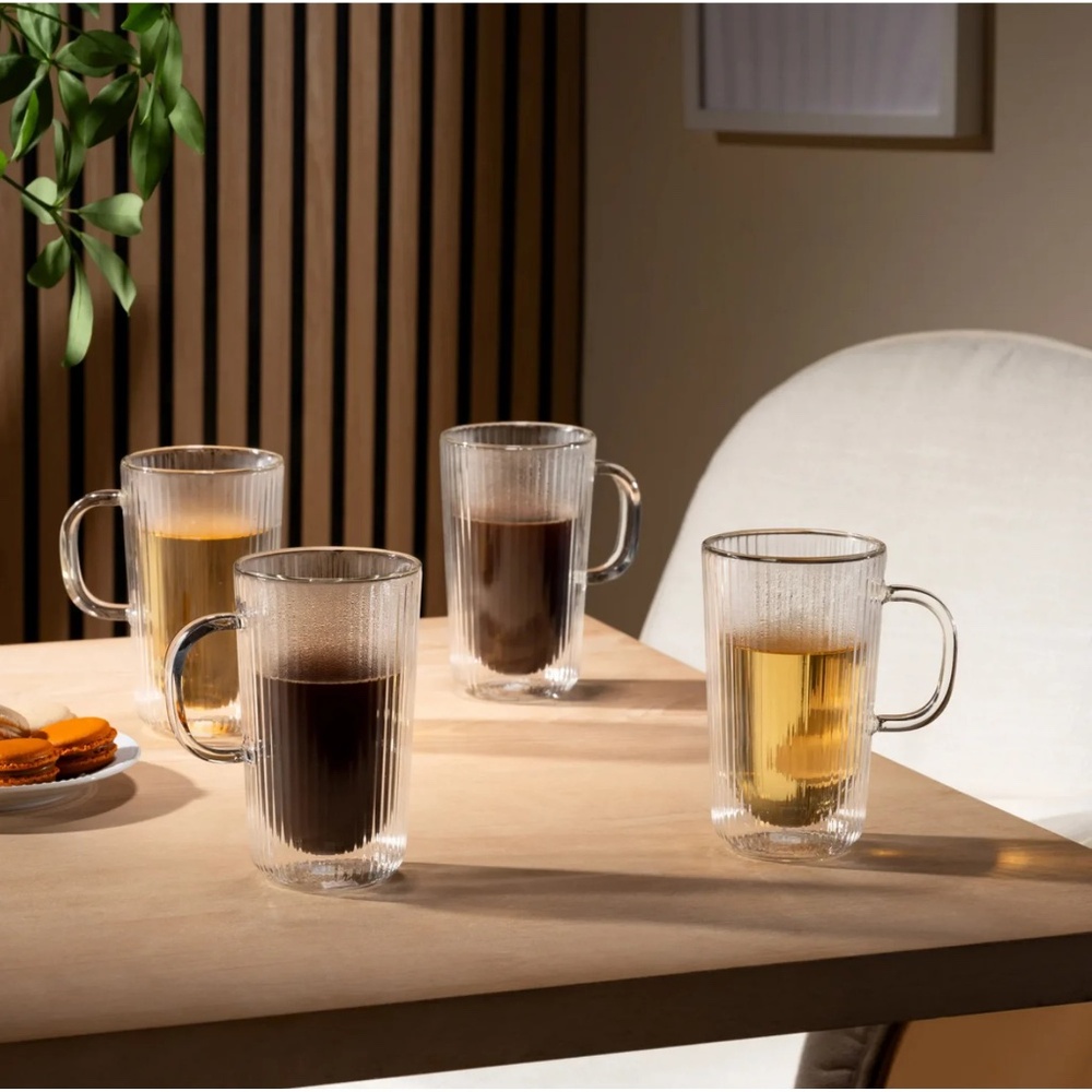 Bodum Douro Double Wall Glasses with Handle 4Pc Set 13.5 fl oz Dishwasher Safe